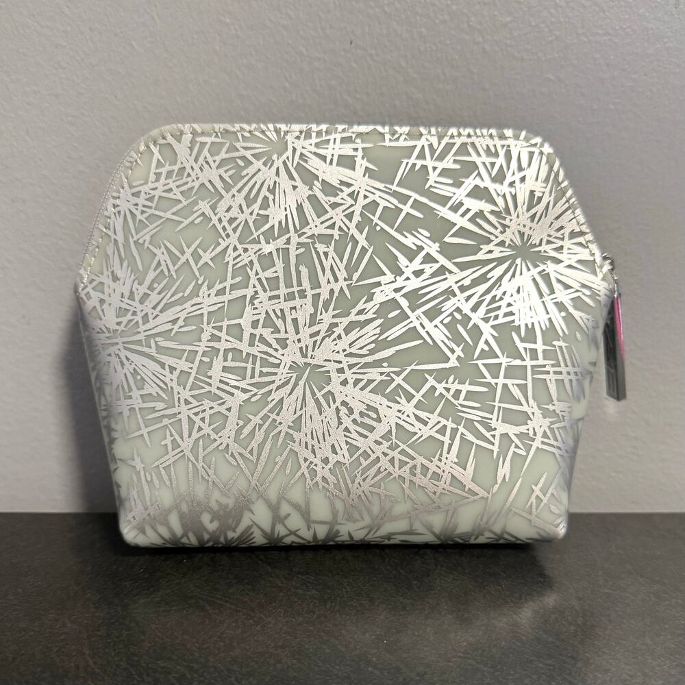 MAC Cosmetics Silver Frosted Zipper Makeup Bag NEW